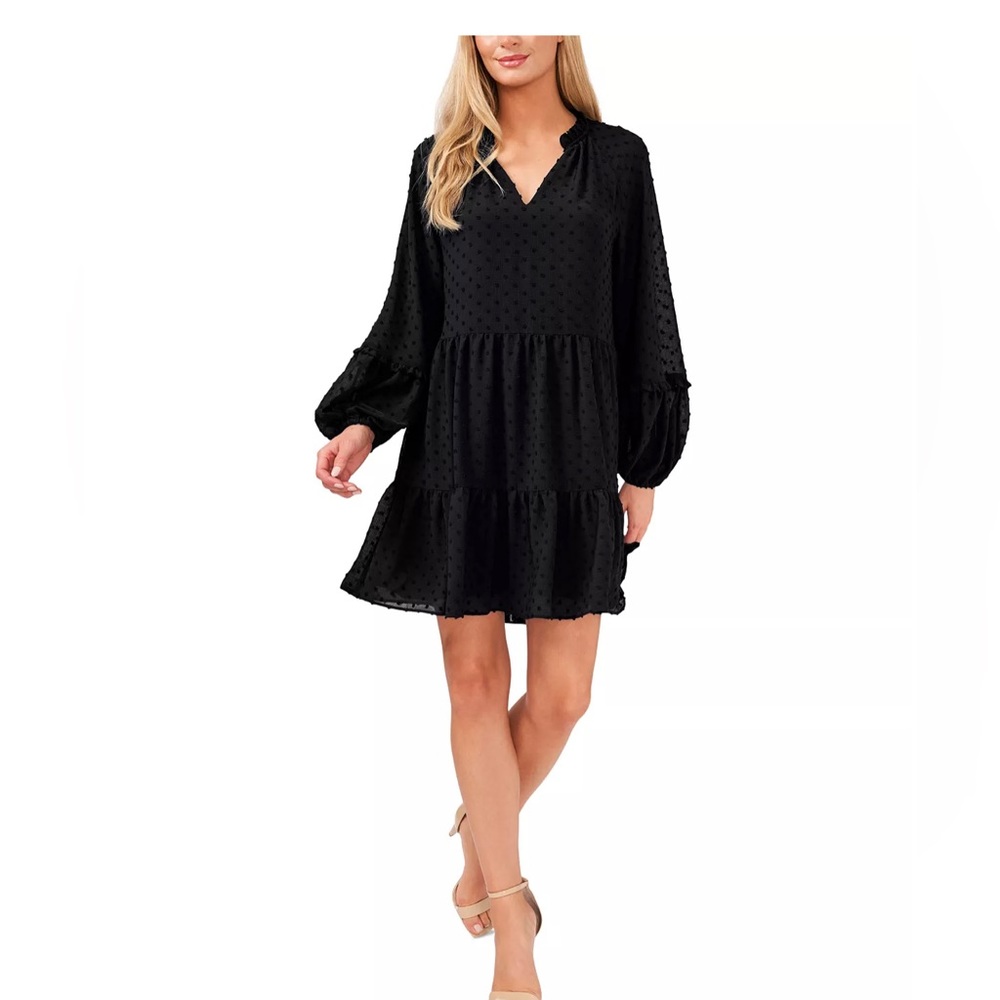 Long sleeve ruffled clip-dot dress